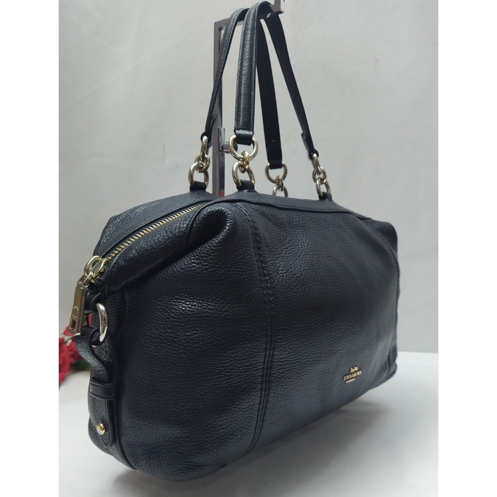Coach Black Pebbled Leather Double Handles Zipper Closure Satchel Bag - Picture 3 of 14
